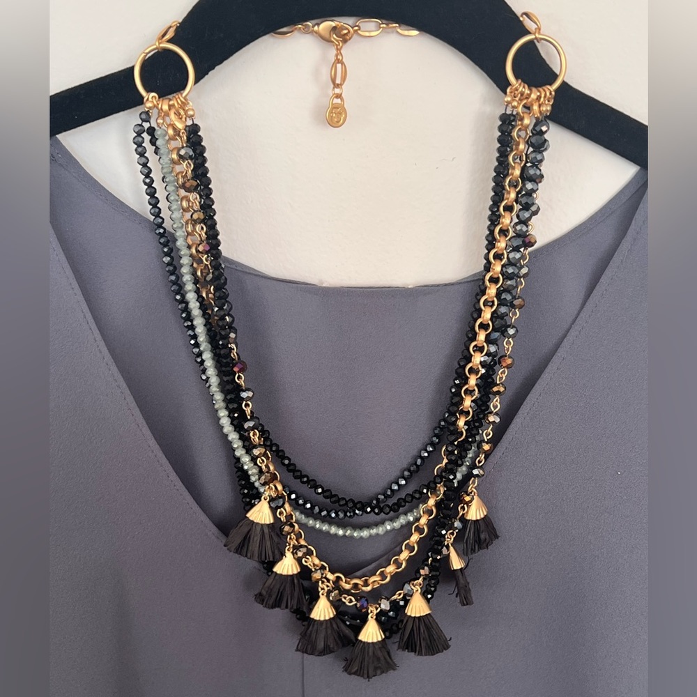 Black, gold, turquoise layered necklace